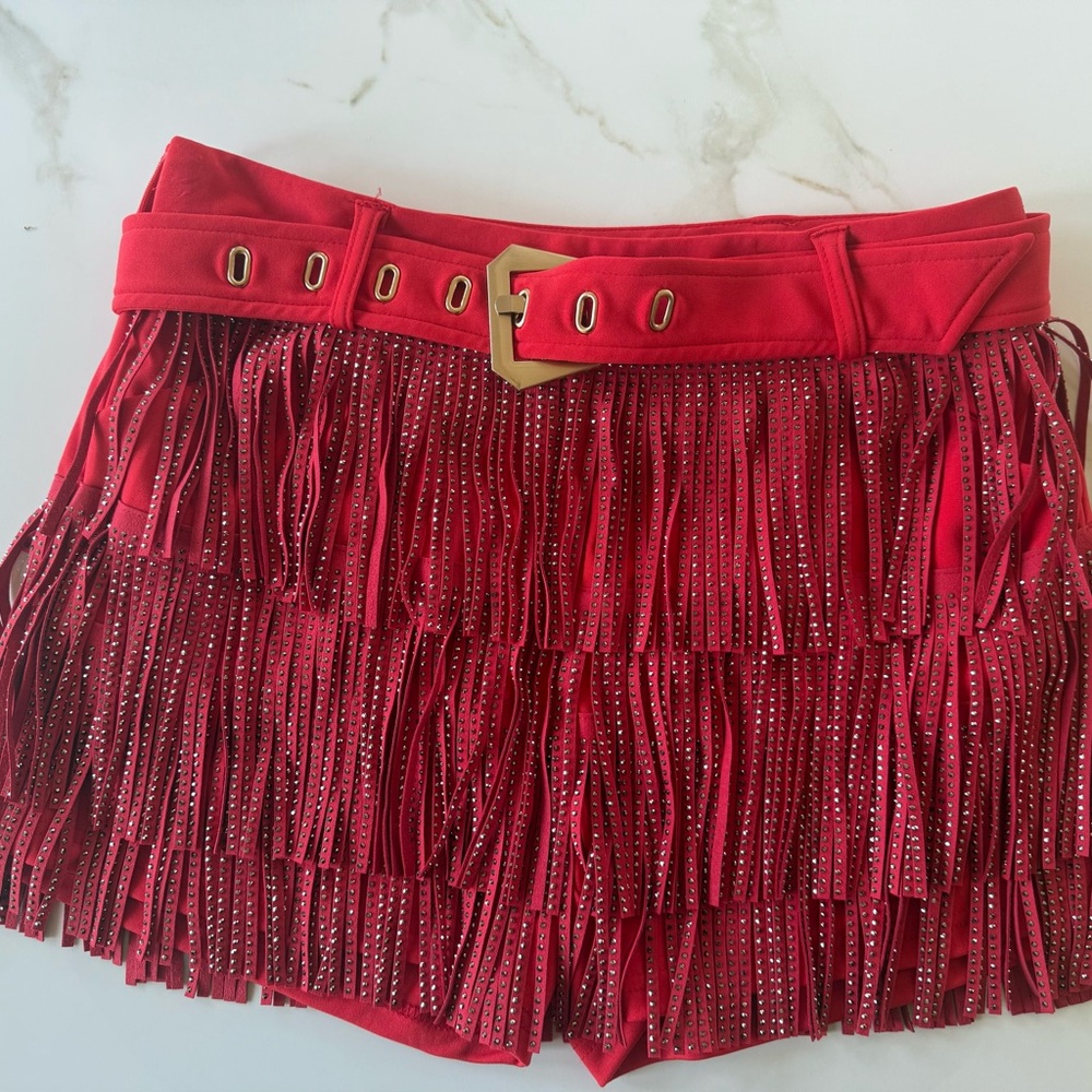 Chic Red Fringe Skort